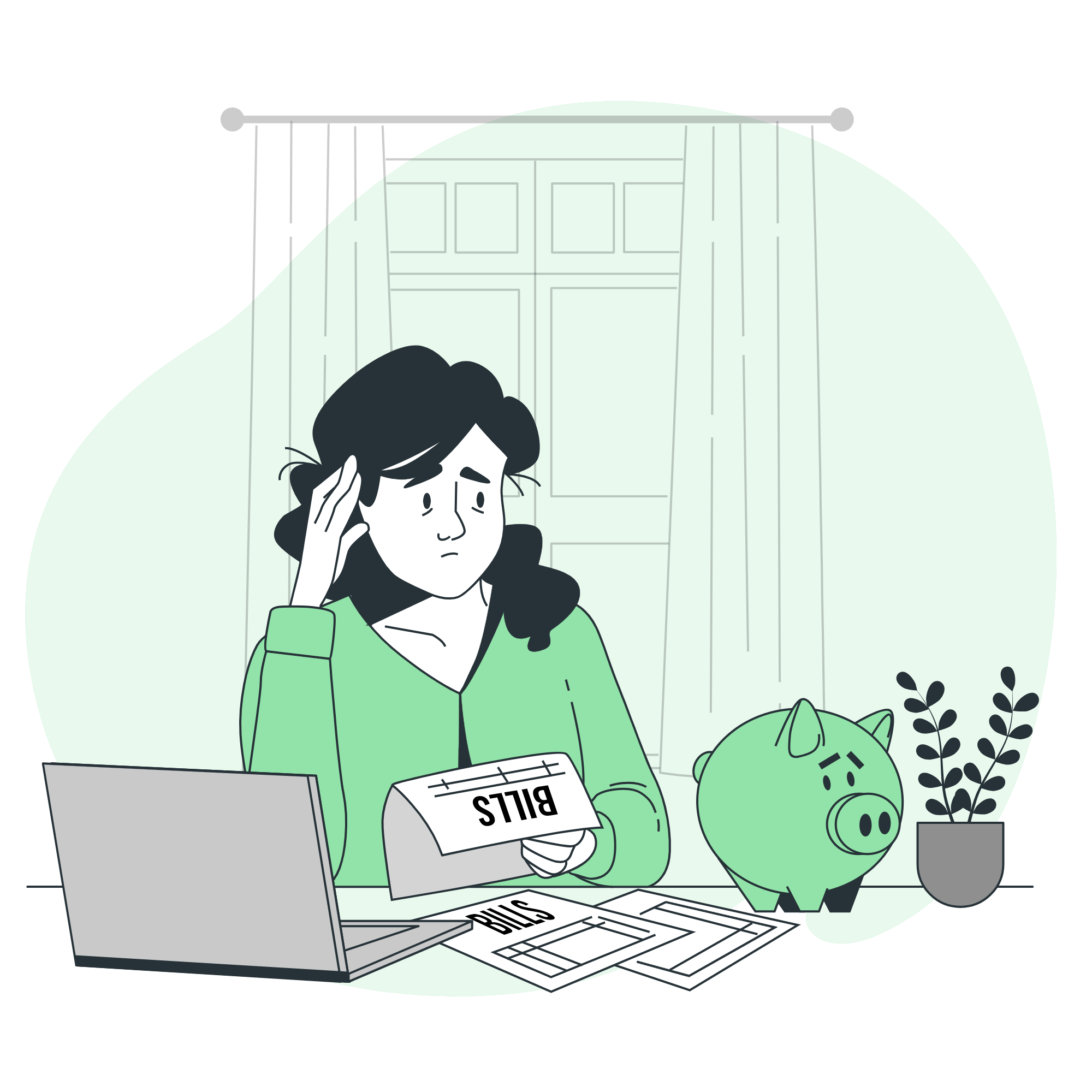 Mulher estressada com contas e finanças pessoais